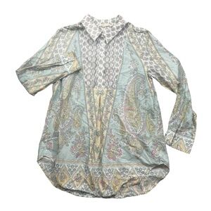 Soft Surroundings Petite Small Floral‎ Long Sleeve Button Tunic 100% Cotton - Pi
